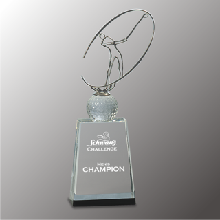 Golf Crystal with Metal Figure Award (Large) |  Custom Golf Trophies | Golf Awards |  Glass Golf Trophies