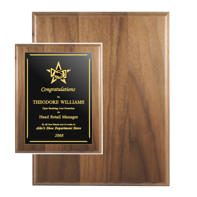 7x9 Genuine Walnut Plaque with Engraved Black and Gold Plate
