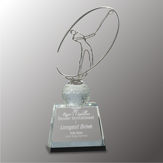 Crystal Golf Trophies With Metal Figure Awards ( Small ) |  Custom Golf Trophies | Golf Awards |  Glass Golf Trophies