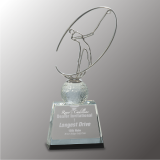 Crystal Golf Trophies With Metal Figure Awards ( Small ) |  Custom Golf Trophies | Golf Awards |  Glass Golf Trophies