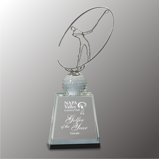 Golf Crystal with Metal Figure Award (Large) |  Custom Golf awards | Golf Trophies |  Glass Golf Trophies