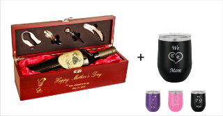 Picture of Rosewood Wine Box and Stemless Wine Glass Combo