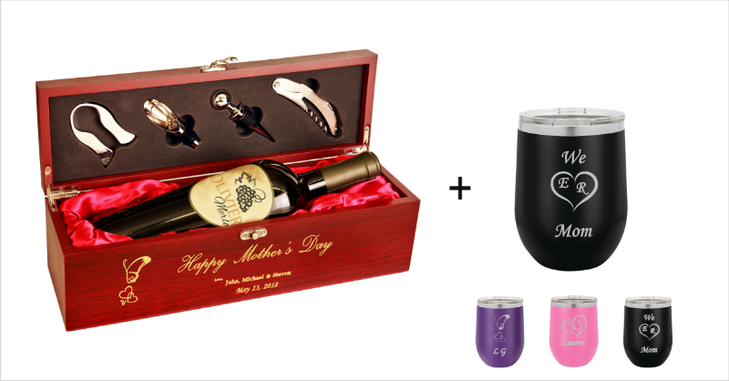 Picture of Rosewood Wine Box and Stemless Wine Glass Combo