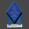 Blue Crystal Floating Diamond with Blue Columns on Clear Base