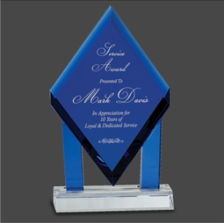 Blue Crystal Floating Diamond with Blue Columns on Clear Base