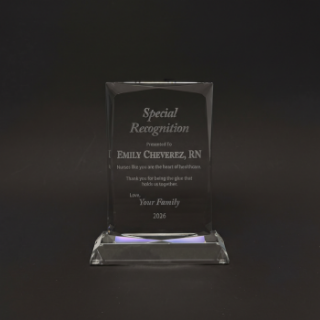 8 inch Diamond Cut Crystal Rectangular Award on Clear Base