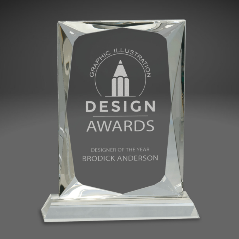 Picture of Diamond Cut Crystal Rectangular Award on Clear Base - Large