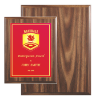 7×9 economic walnut plaque with custom red and gold engraved plate – recognition award