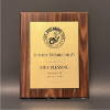 7×9 economic walnut plaque with full color brushed gold plate